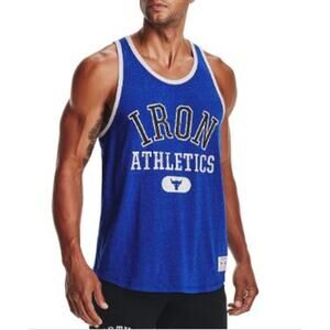 Under Armour Project Rock Iron Athletics Tank Workout Shirt Blue 2XL New